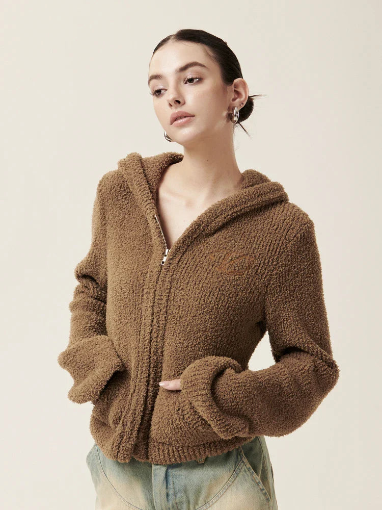 Gemütlicher Vintage-Pufferpullover aus braunem Plüsch