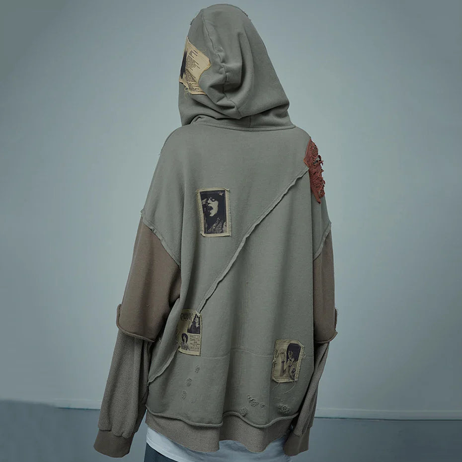 Oversize-Hip-Hop-Hoodie mit Patchwork-Design