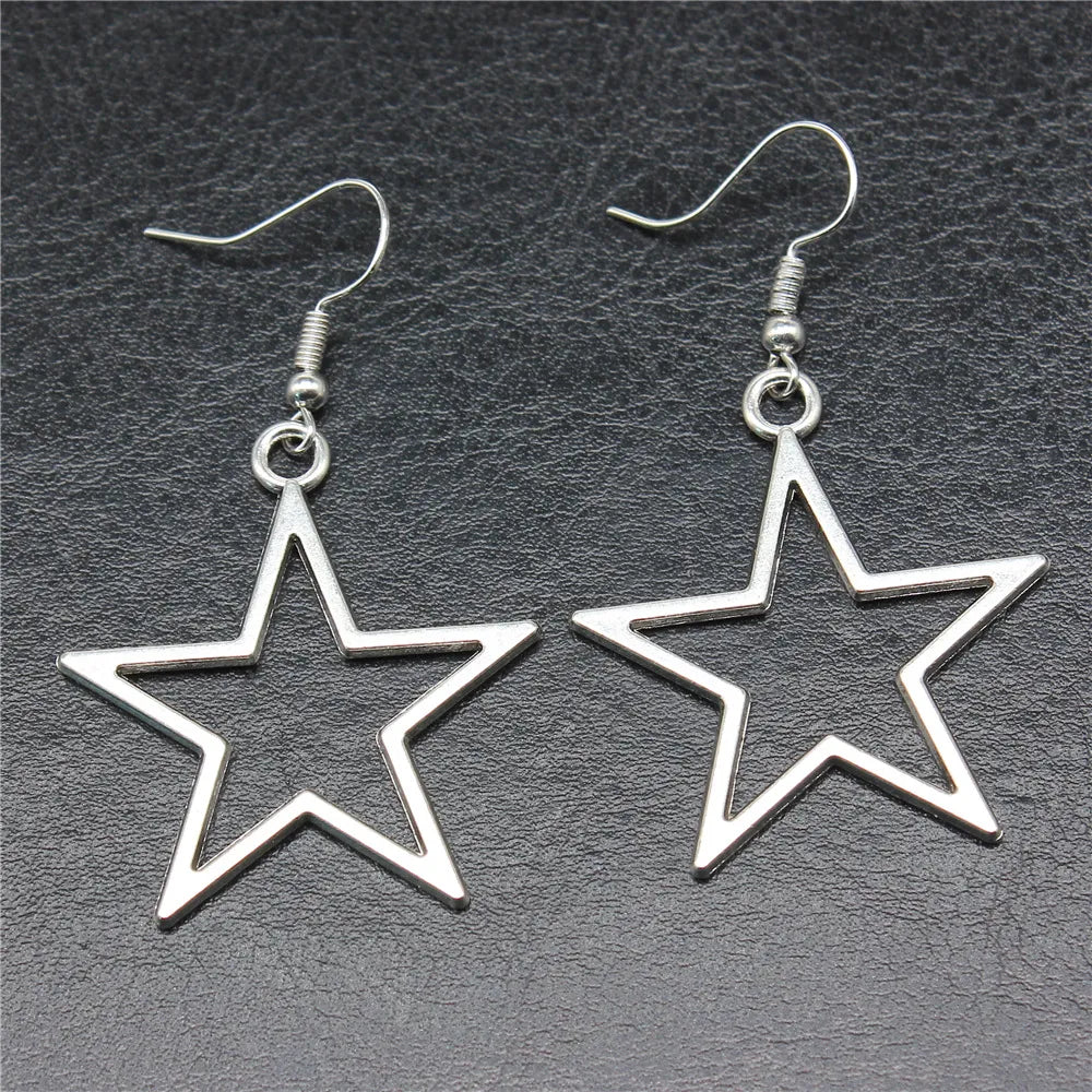 Silver Color Hollow Star Earrings