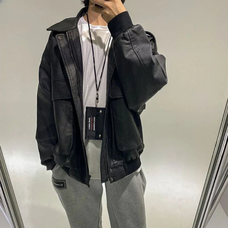 Veste classique rétro en cuir PU vieilli