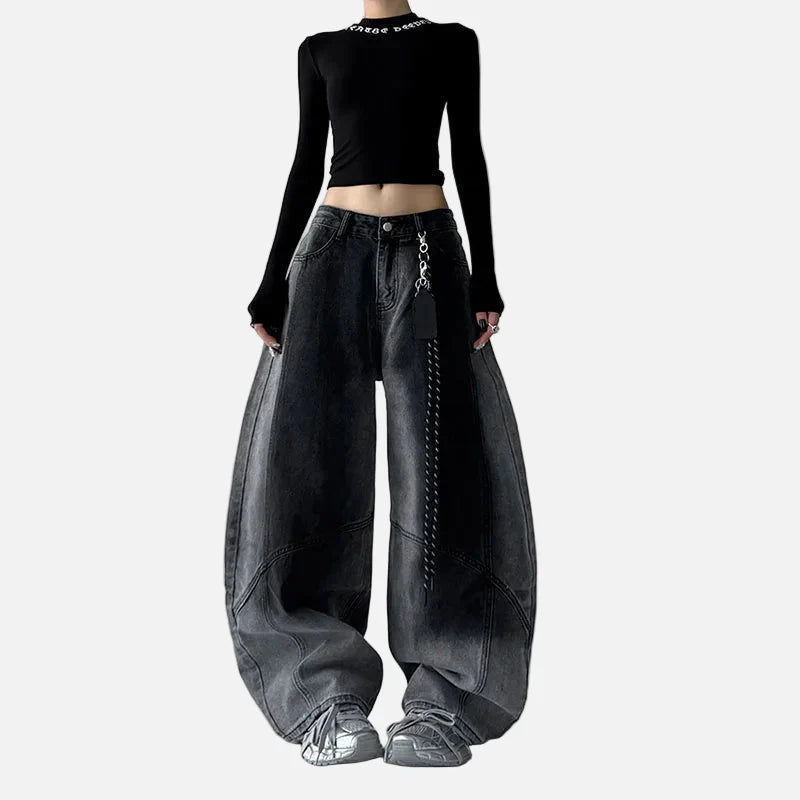 Schicke Jeans im koreanischen Stil mit Farbverlauf und weitem Bein