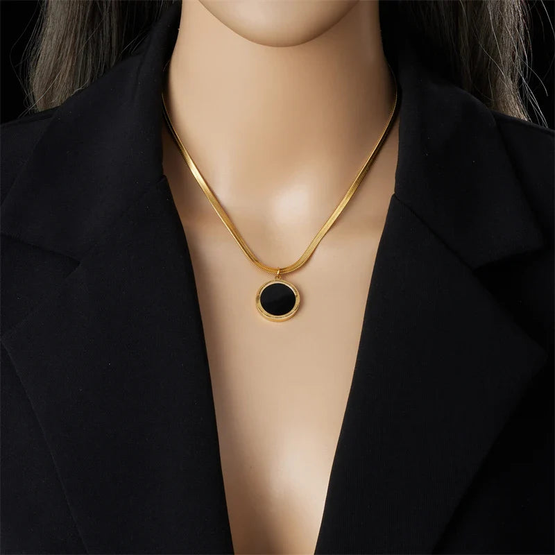 Delicate Black Stainless Steel Circle Necklace