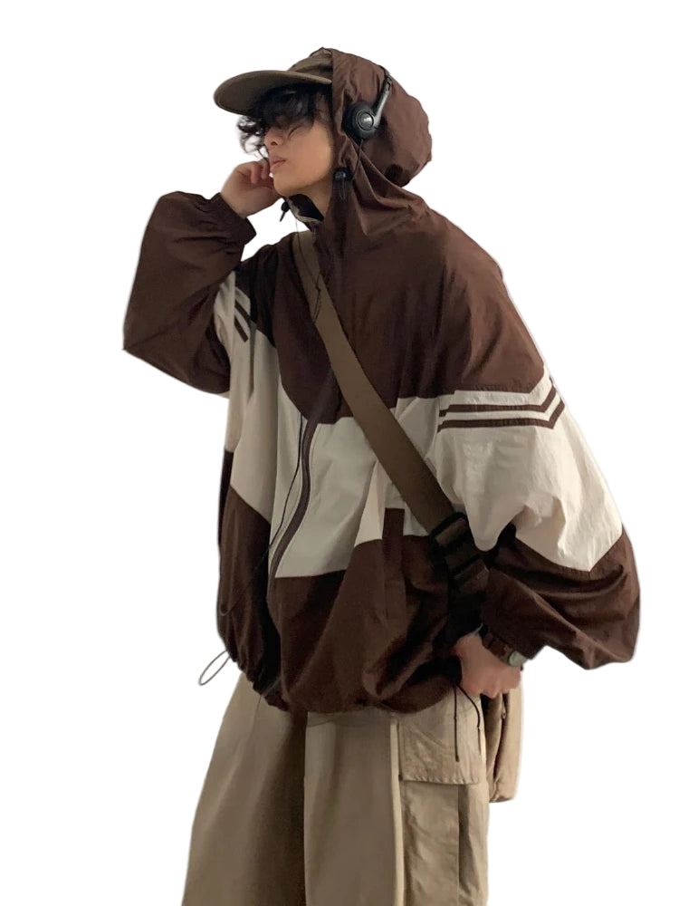 Color Block Hooded Oversized Windbreaker Jacket