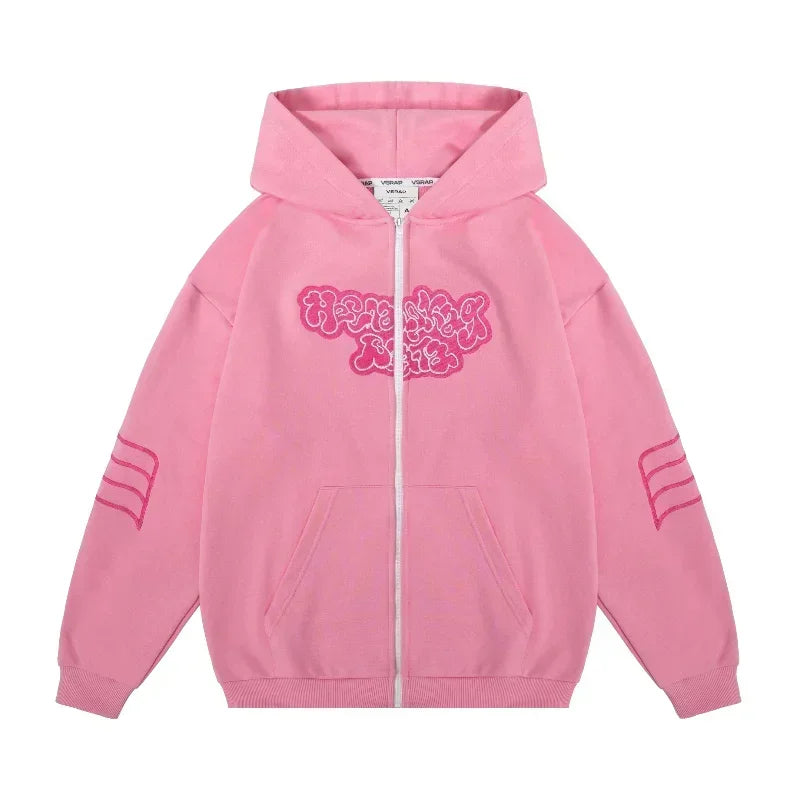 Sweat à capuche zippé à broderie artistique tendance