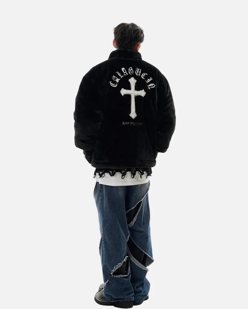 Winter Hip Hop Parka-Jacke aus Kunstpelz mit Print