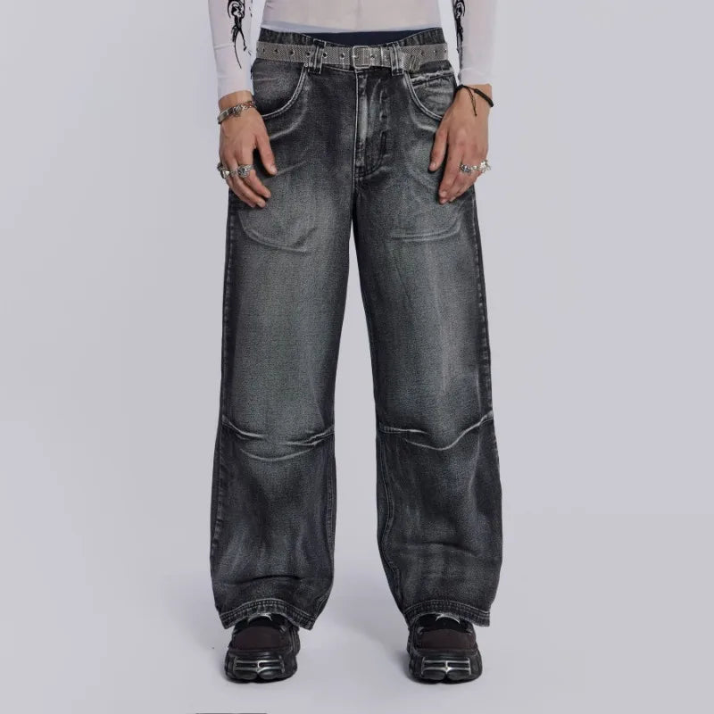 Vintage Jeans mit Flügelmuster, Baggy-Jeans mit weitem Bein
