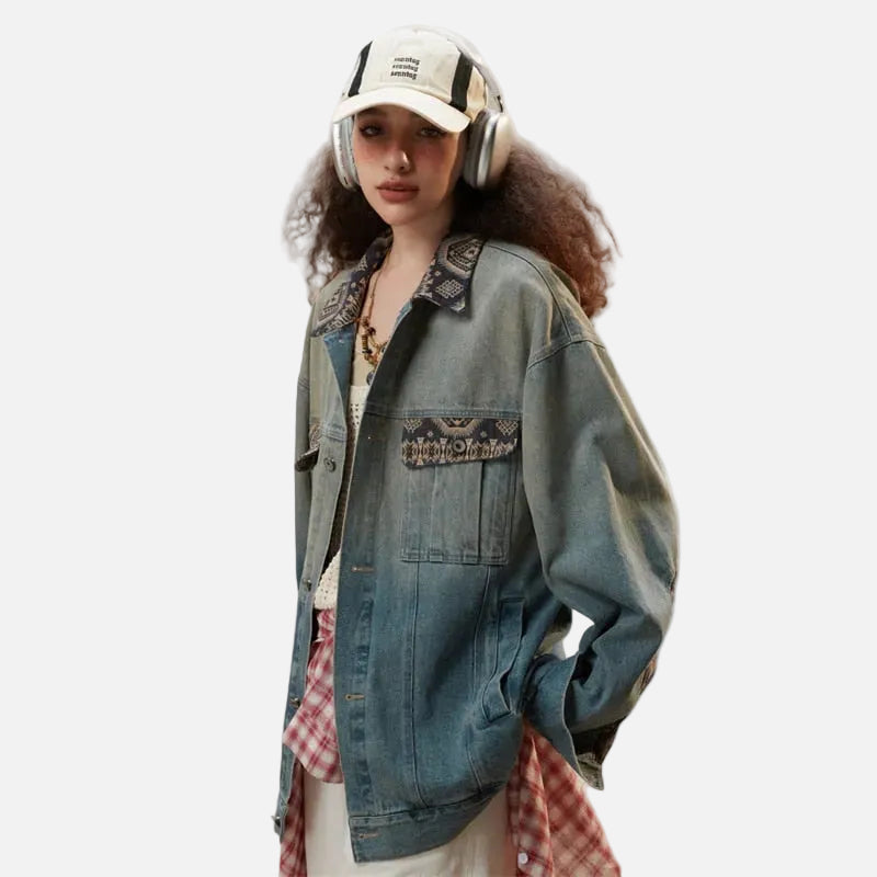 veste en jean délavée bleue