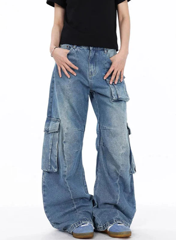 Isolierte Cargo-Jeans im japanischen Y2K-Grunge-Stil