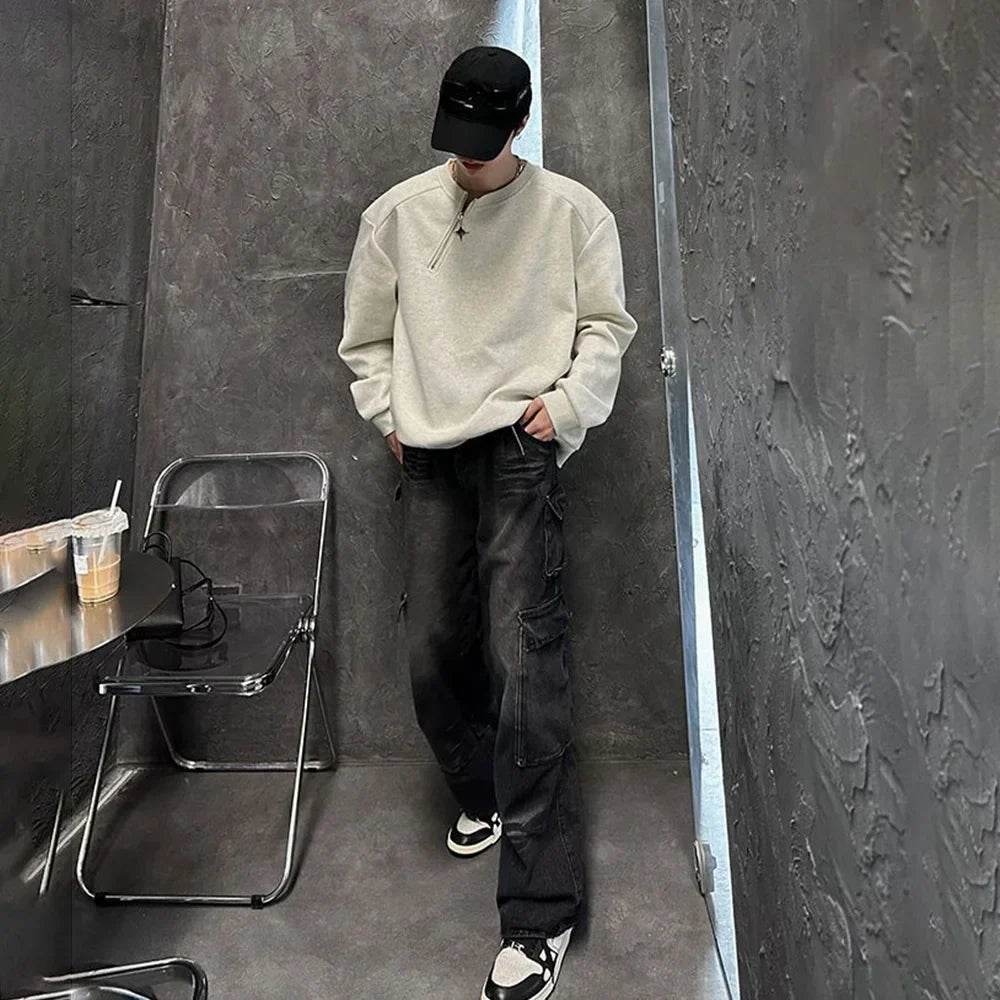 Retro-Sweatshirt mit halbem Metallreißverschluss