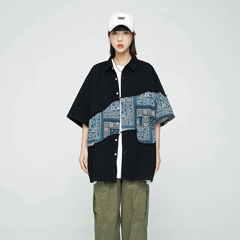 Stilvolles Kurzarmhemd mit Patchwork-Cashew-Muster