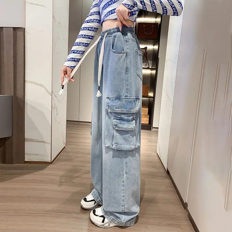 Utility Vibe High Waist Wide Leg Denim Cargo Jeans