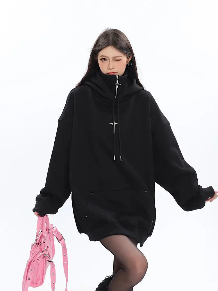 Cooler Gothic-Hoodie für Damen mit langen Ärmeln, locker geschnitten