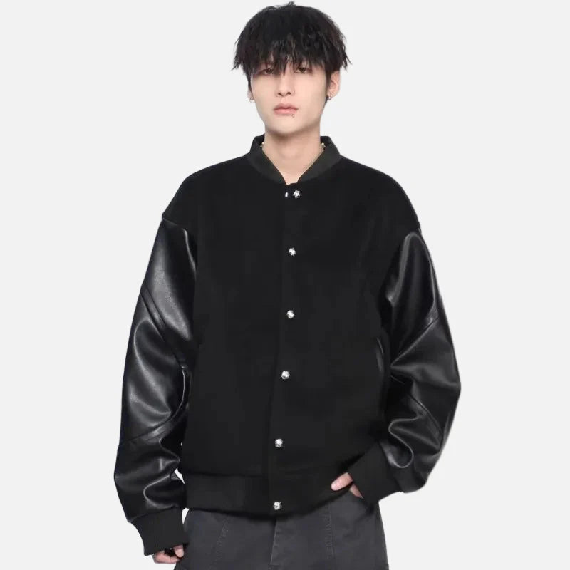 Veste universitaire de baseball vintage en cuir PU patchwork