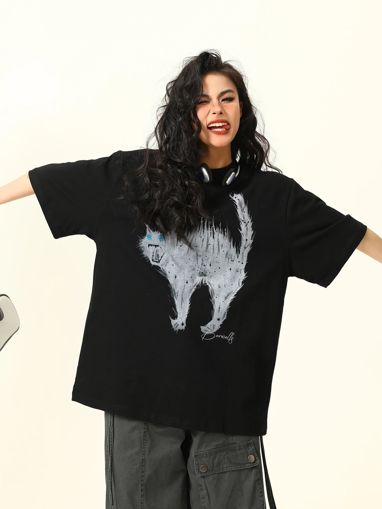 T-shirt à imprimé chat américain rétro