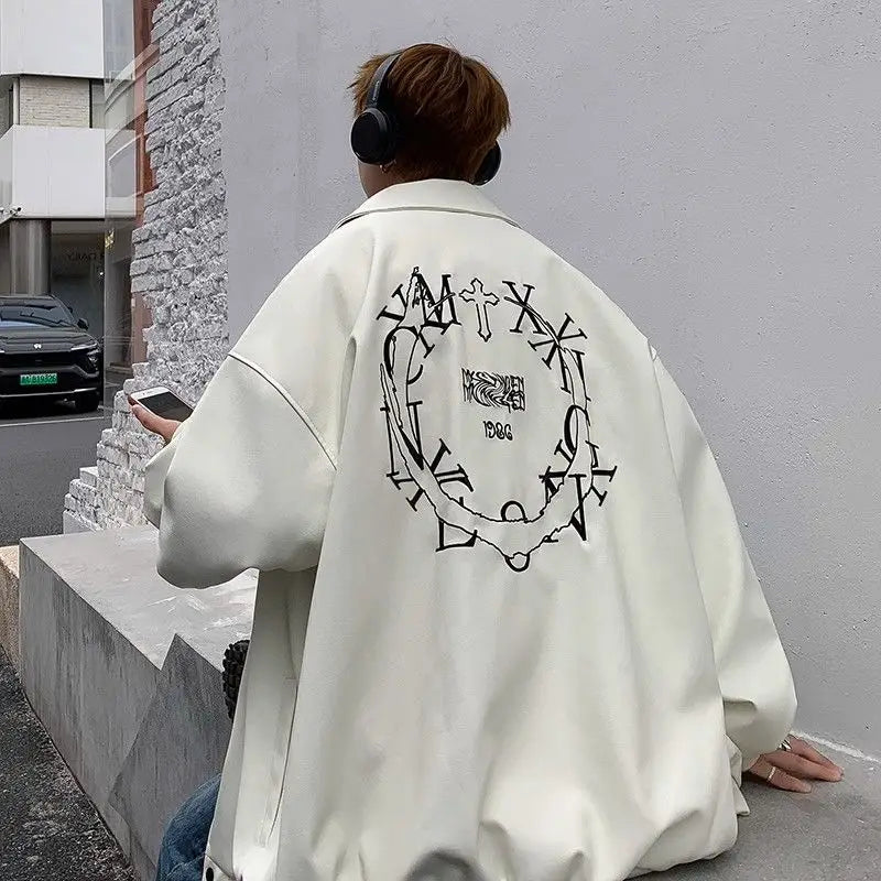Veste de baseball vintage en cuir PU brodé
