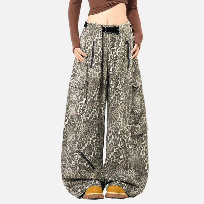 Pantalon cargo élégant à imprimé léopard américain