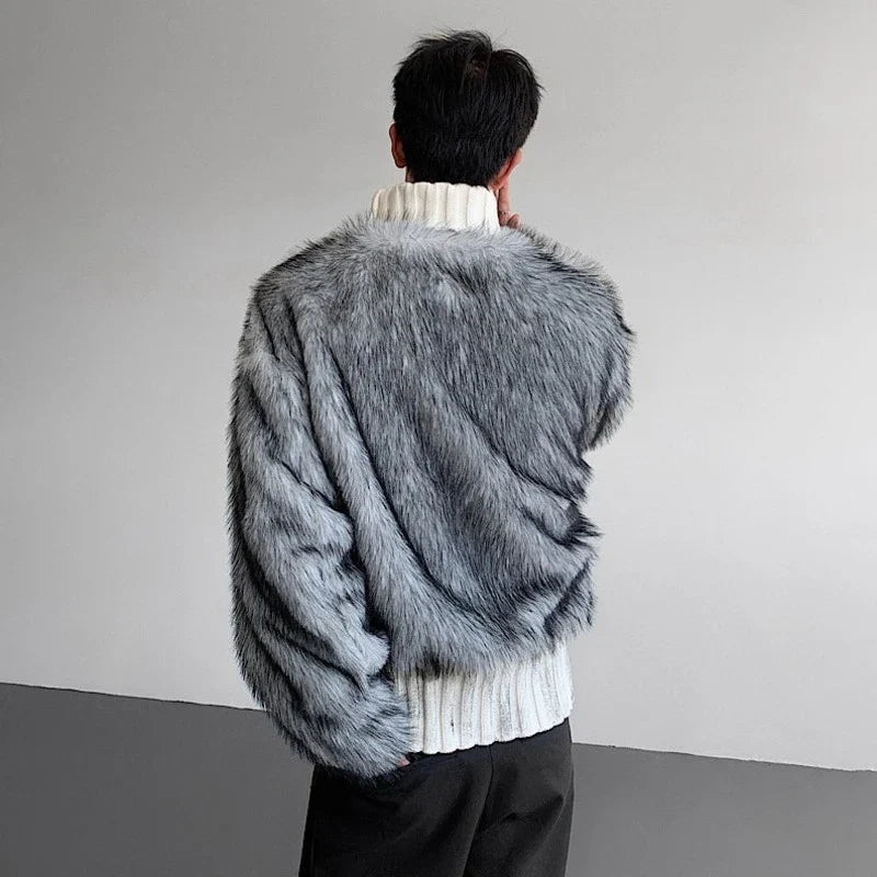 Luxuriöser Rollkragenpullover aus Kunstpelz-Patchwork