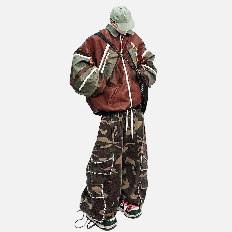 Veste en cuir multi-panneaux streetwear élégante