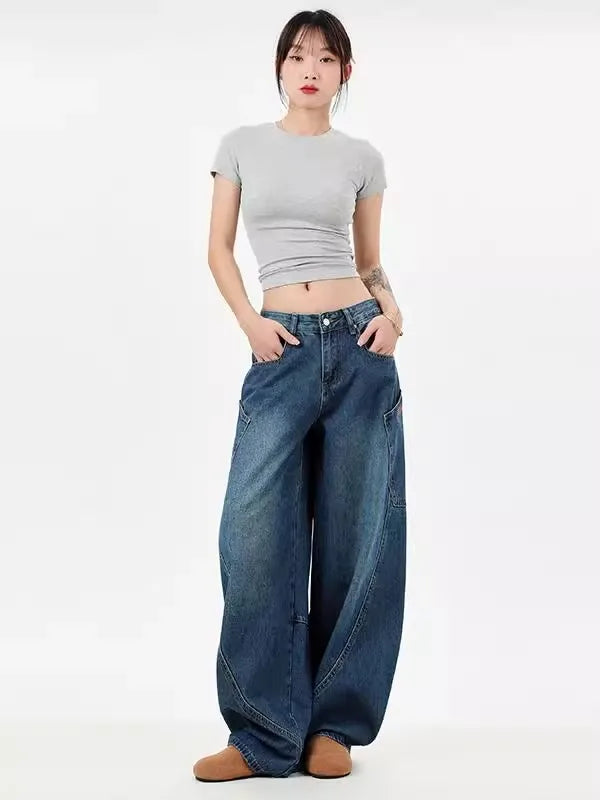 Straight & Sleek Deep Blue Curved Knife Cargo Jeans