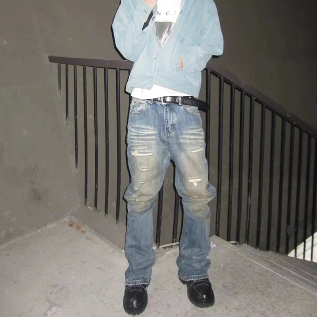 Vintage Baggy Jeans in Schlammwaschung, gelb