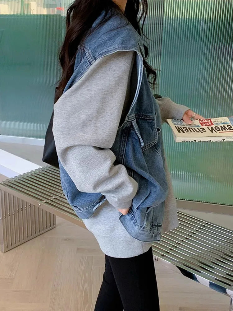 Veste en jean bleu rétro ample de travail