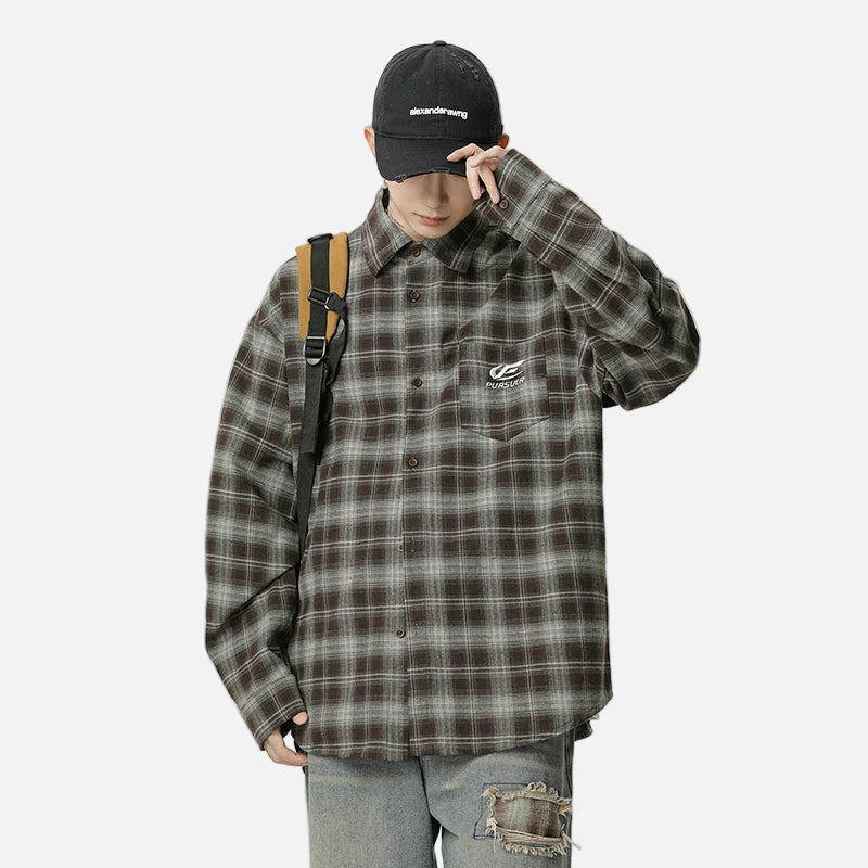 Amerikanisches kariertes Button-Down-Hemd mit Stickerei
