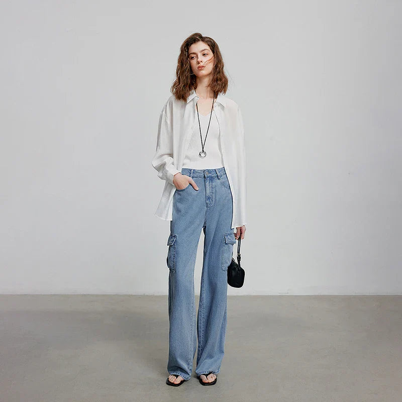 Stilvolle Sommerjeans mit weitem Bein