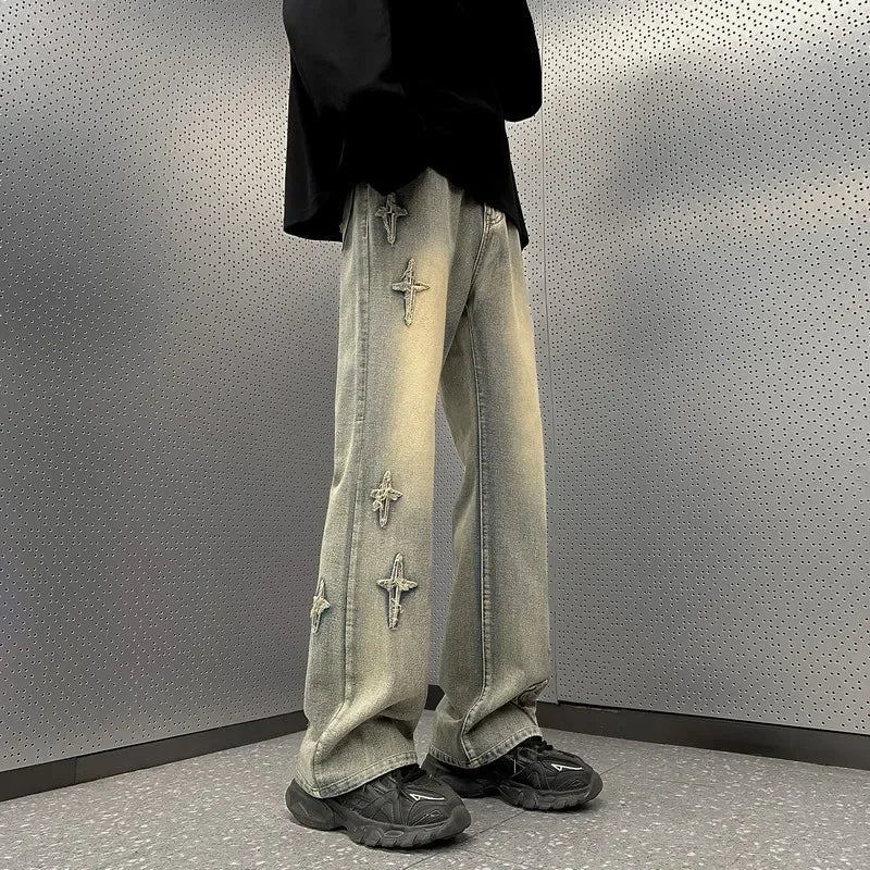 Y2K Jeans mit gesticktem Kreuz