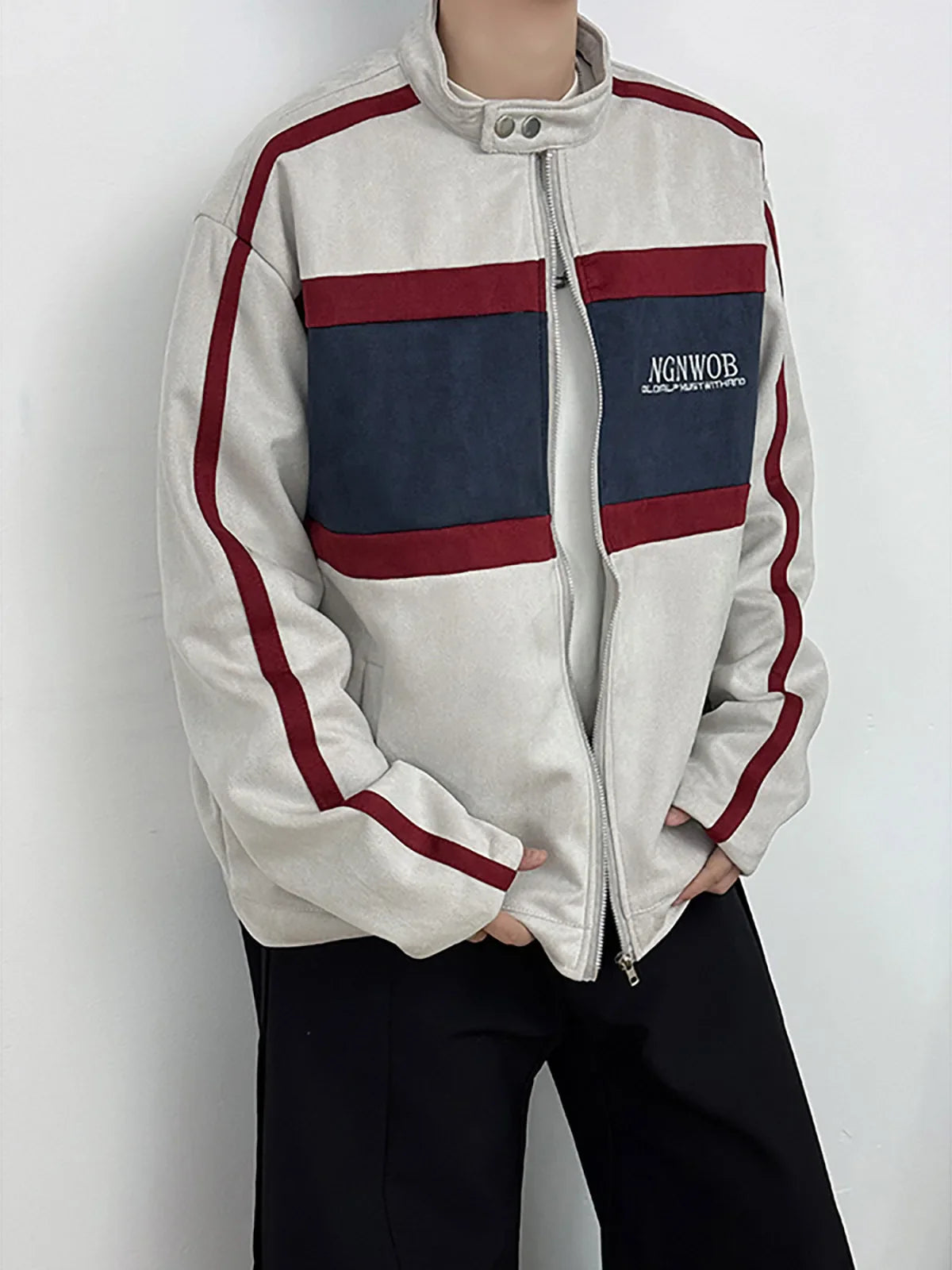 blouson aviateur vintage contrasté en daim pour motard