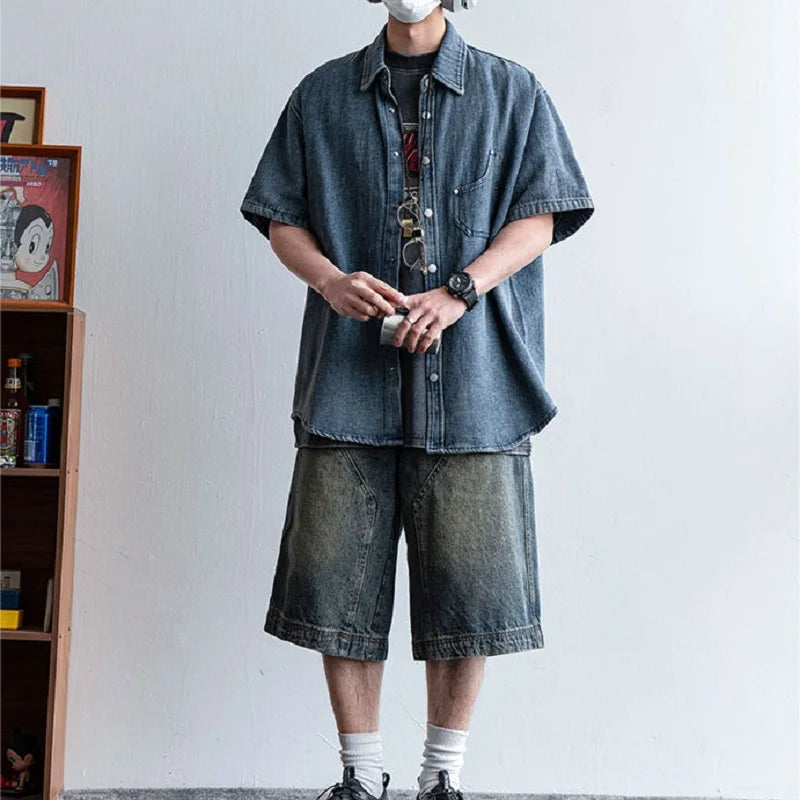 Retro-Jeansshorts mit weitem Bein