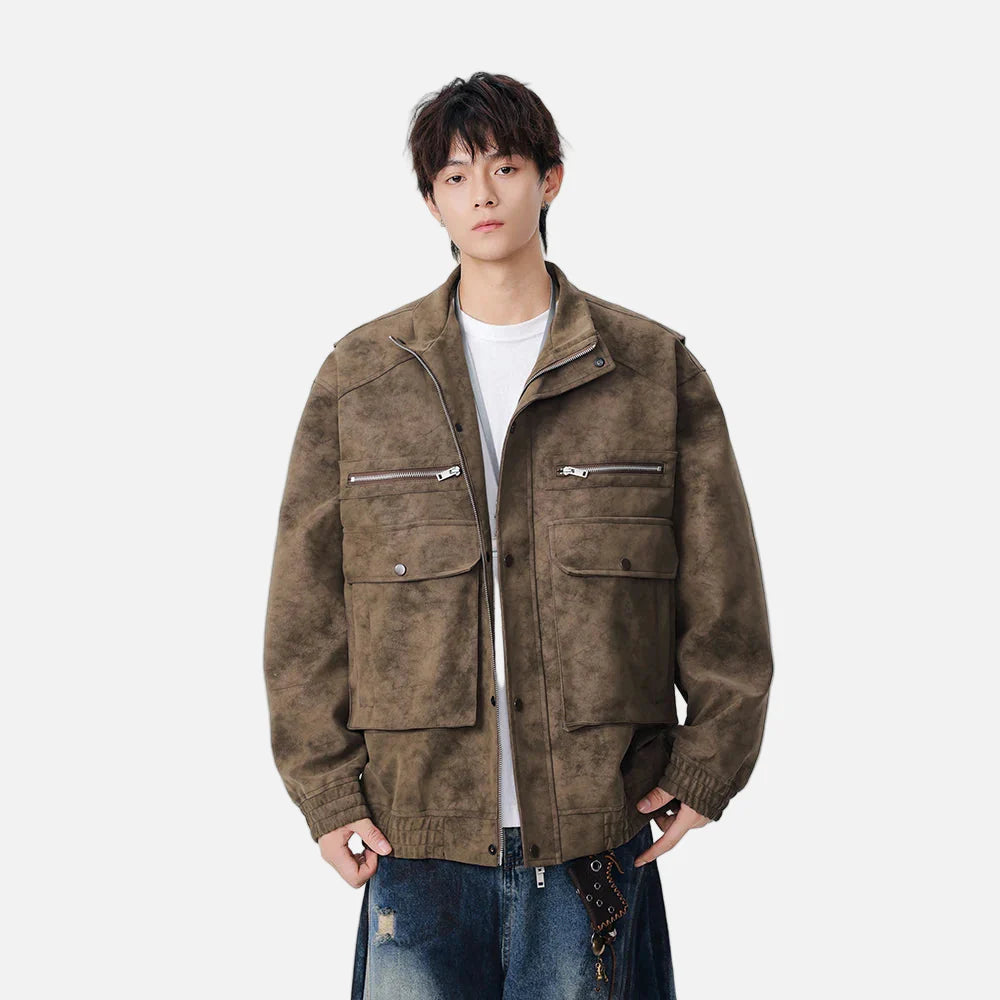 Stilvolle Lederjacke im Used-Look mit mehreren Reißverschlüssen