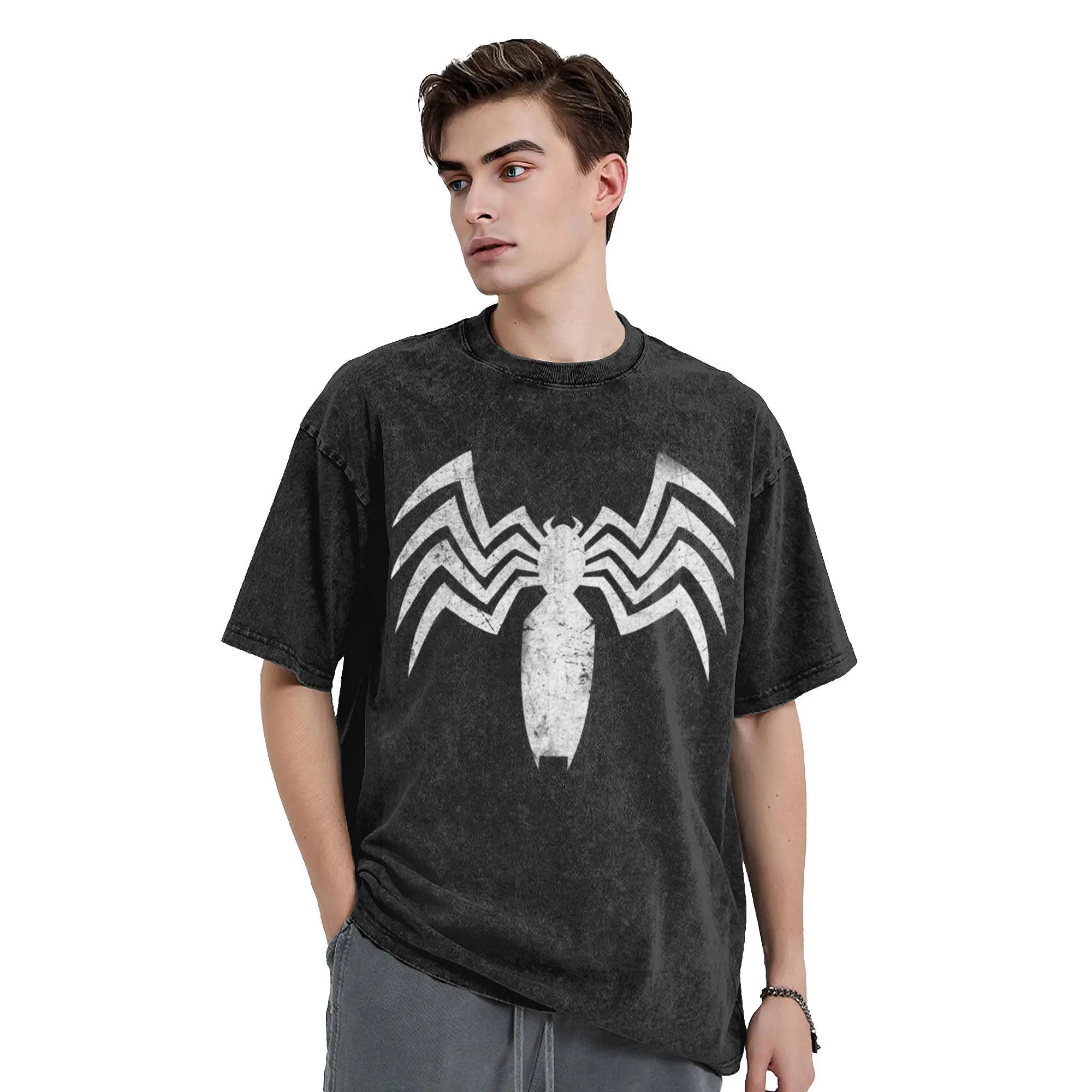 T-shirt noir délavé avec logo Venom vieilli
