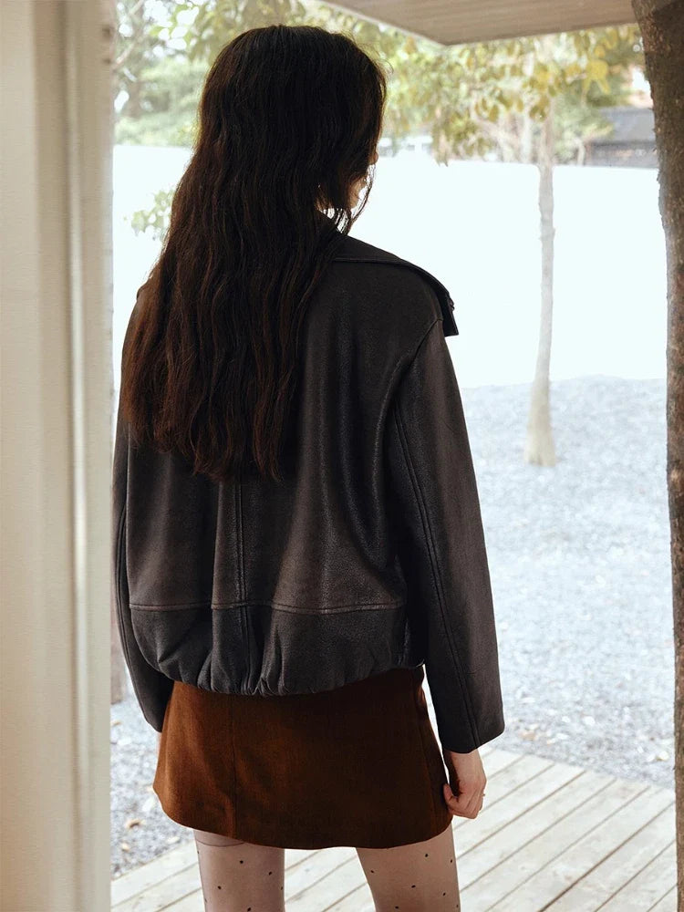 Stilvolle Kunstlederjacke mit Umlegekragen