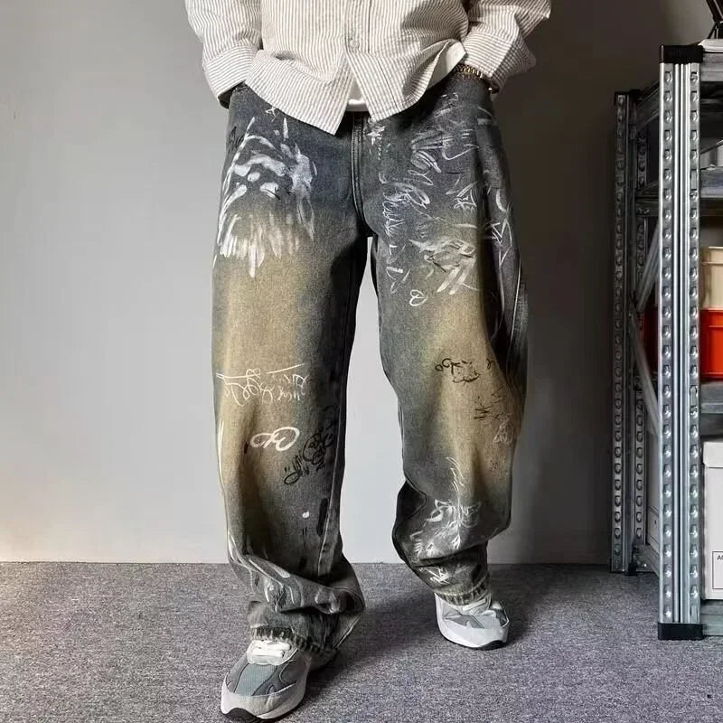 Graffiti-Fade Baggy Jeans