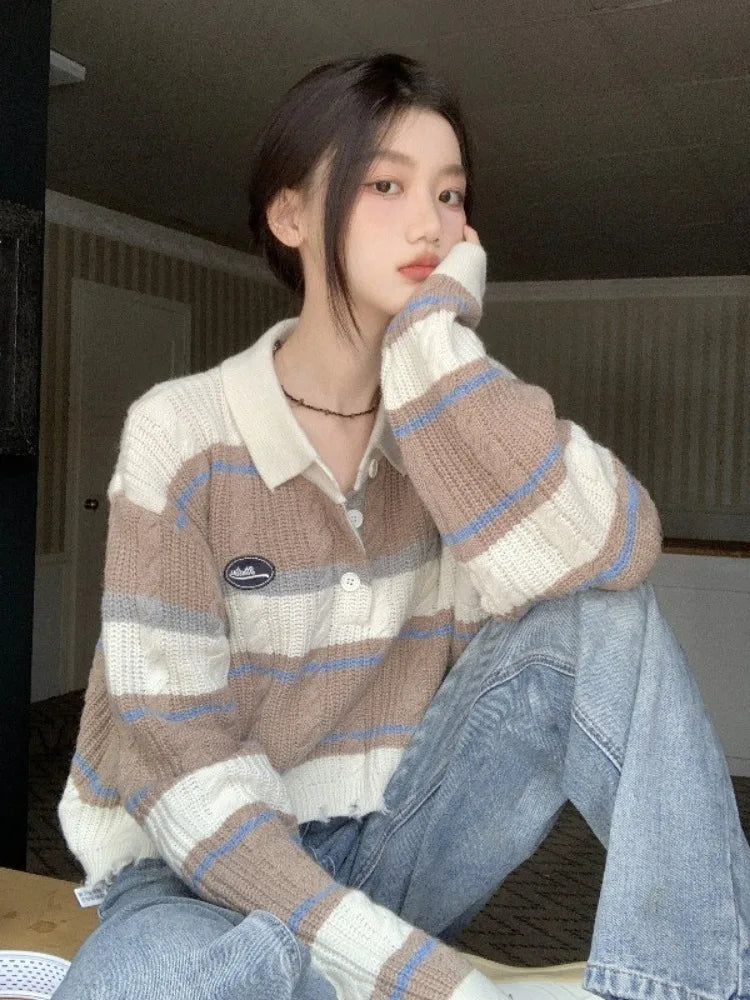 Pull vintage ample à rayures en maille, style pull-over