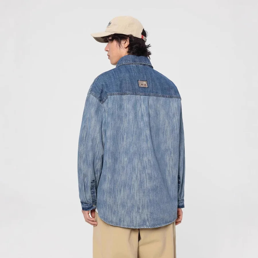 Investment Piece Casual Splice Denim Long Sleeve Shirt