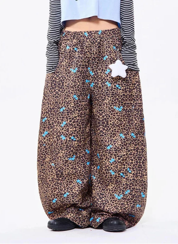 Oversize-Hose im japanischen Stil mit Leopardenmuster und weitem Bein
