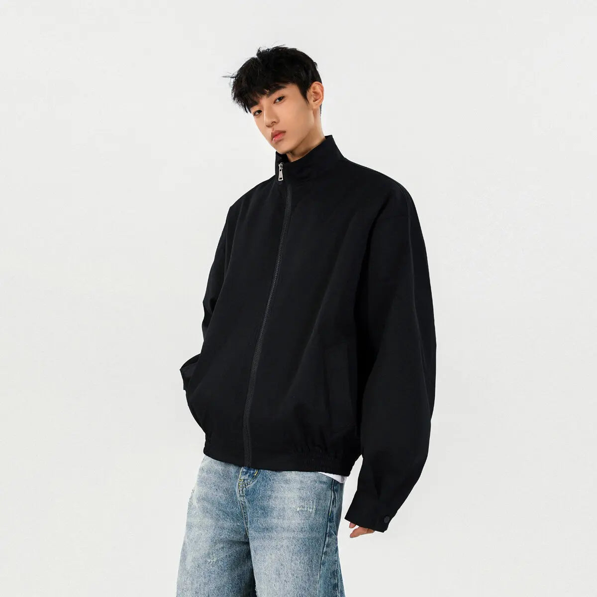 Streetwear-Style, stylische, lässige Jacke mit Stehkragen und Reißverschluss