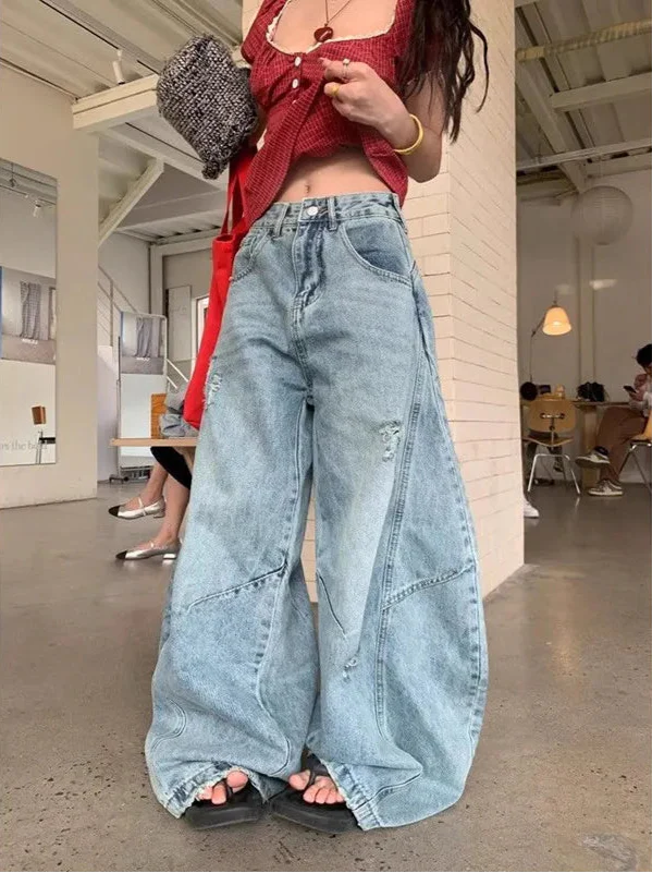 Damen Komfort Vintage High Waist Wide Leg Jeans