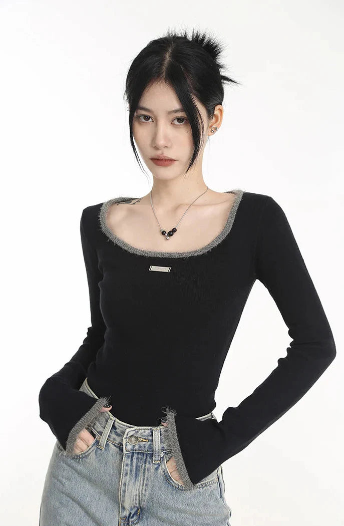 T-shirt long en maille fourreau noire sexy