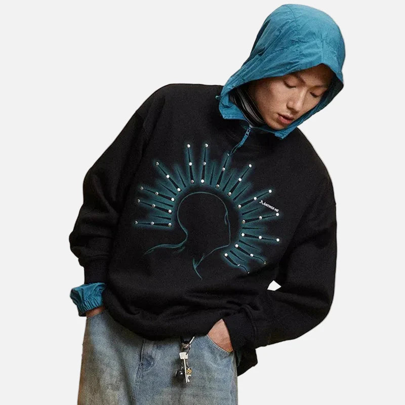 Y2K Herbst Streetwear Nietenprint Sweatshirt