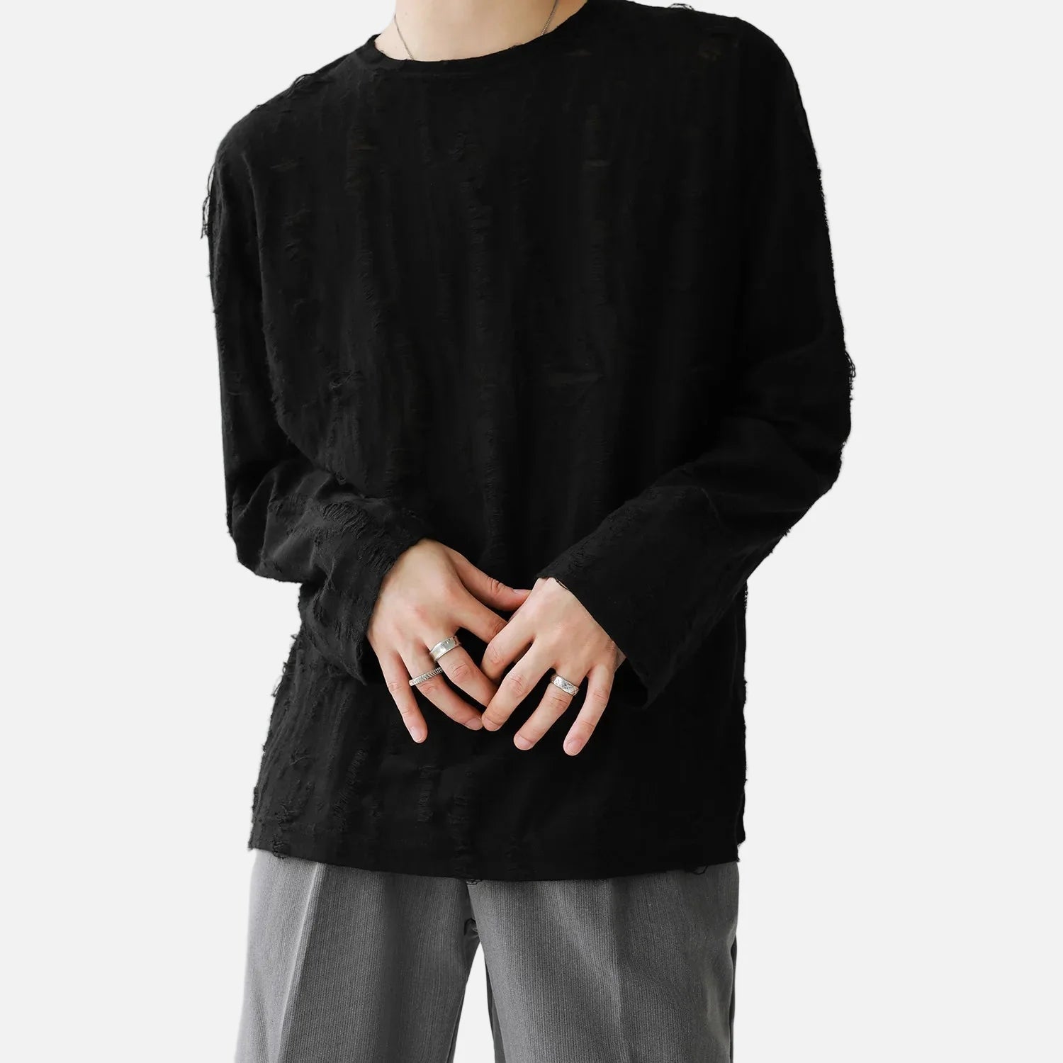 Breathable Retro Distressed Long Sleeve T-Shirt