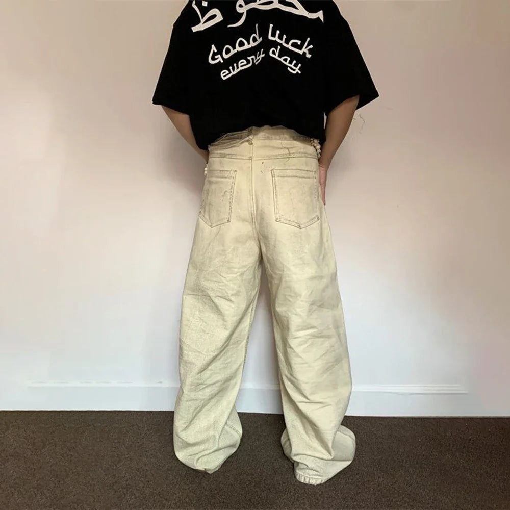 Coole Retro-Jeans im amerikanischen Stil, gewaschen, gerade geschnitten