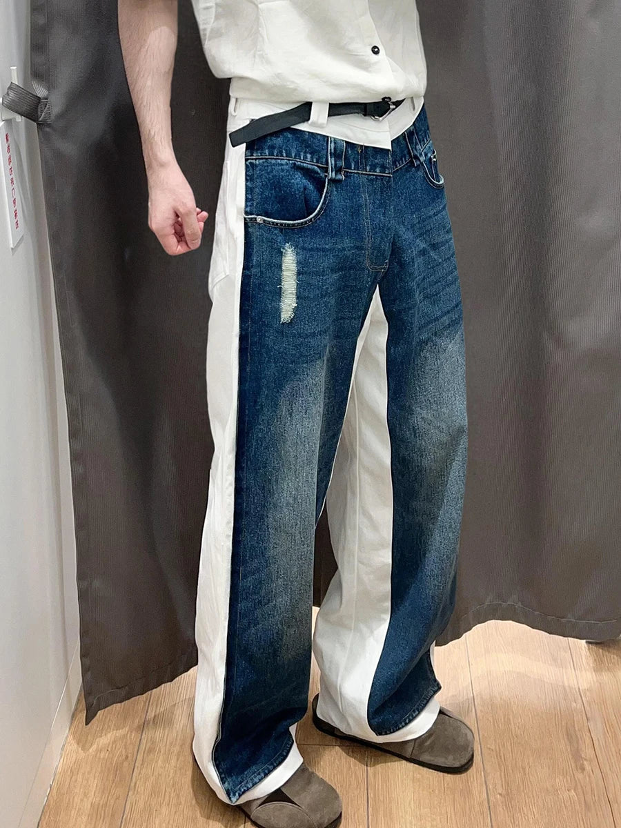 Jean en denim vintage patchwork déchiré taille basse