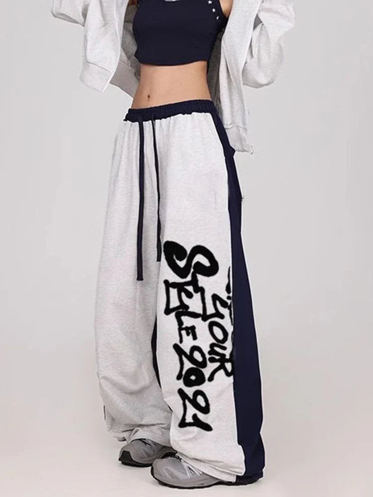 Y2K Streetwear High Waist Jogginghose mit Buchstaben-Patchwork