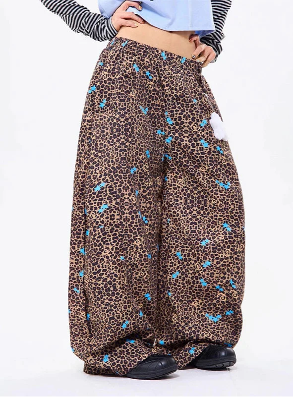 Oversize-Hose im japanischen Stil mit Leopardenmuster und weitem Bein