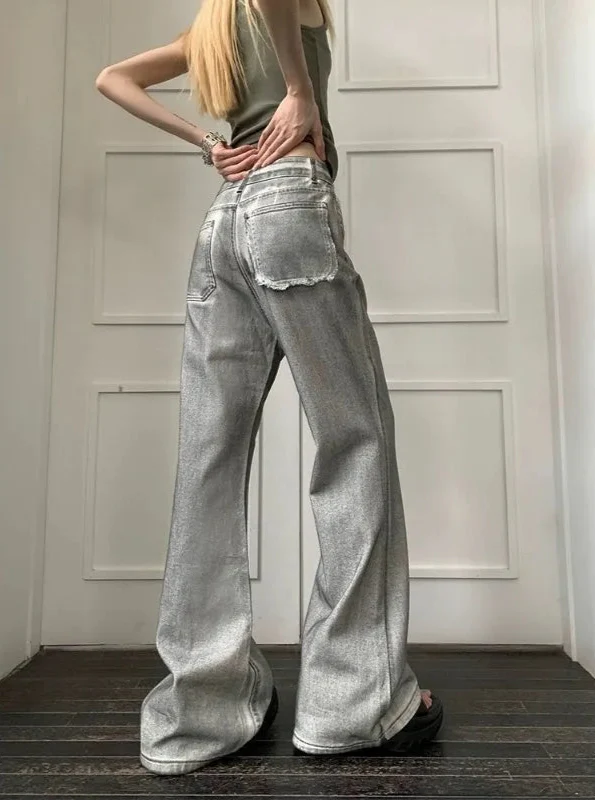 Damen Retro-Jeans mit weitem Bein und hohem Bund