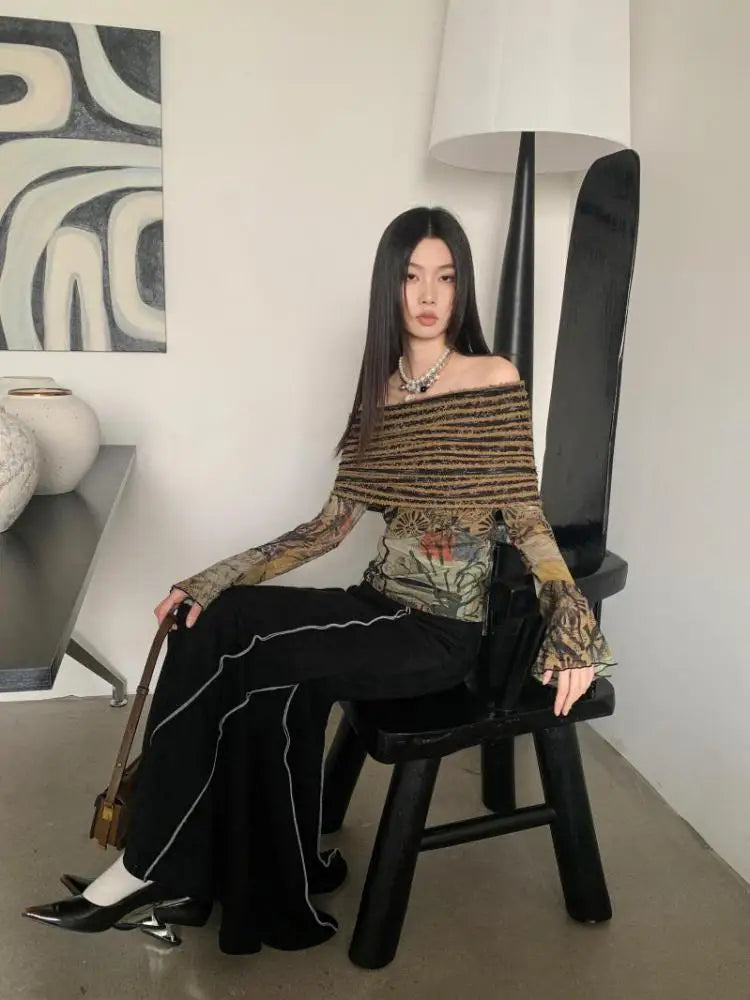 Folk Flare Sleeve Mesh Knit T-Shirt