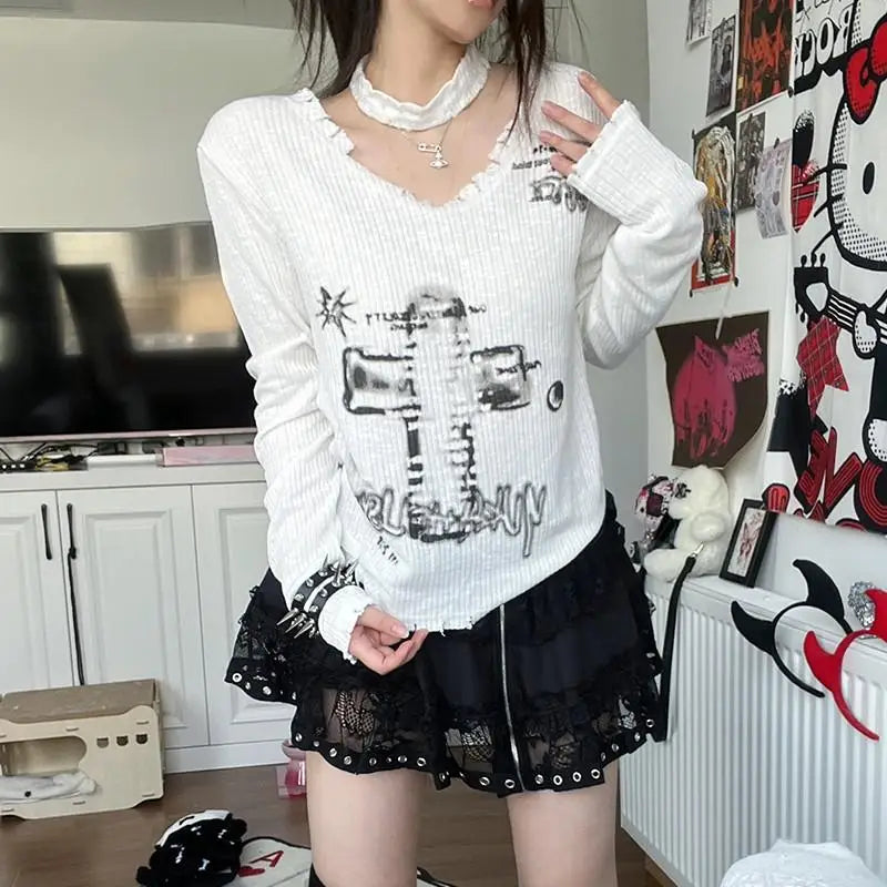 Vintage Grunge Gothing Distressed Ribbed Sweater