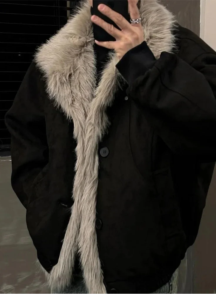 Dicke, warme Hip-Hop-Winterjacke aus Kunstpelz